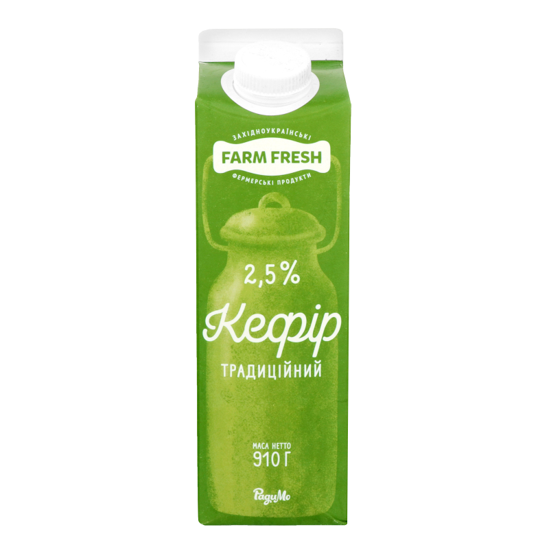 Кефір FARM FRESH 2,5%, 910г, пляшка картонна